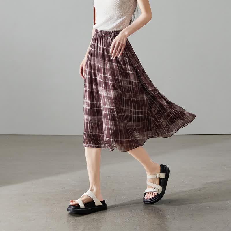 SOFSIL Women s Retro Plaid A-line Midi Skirt XL