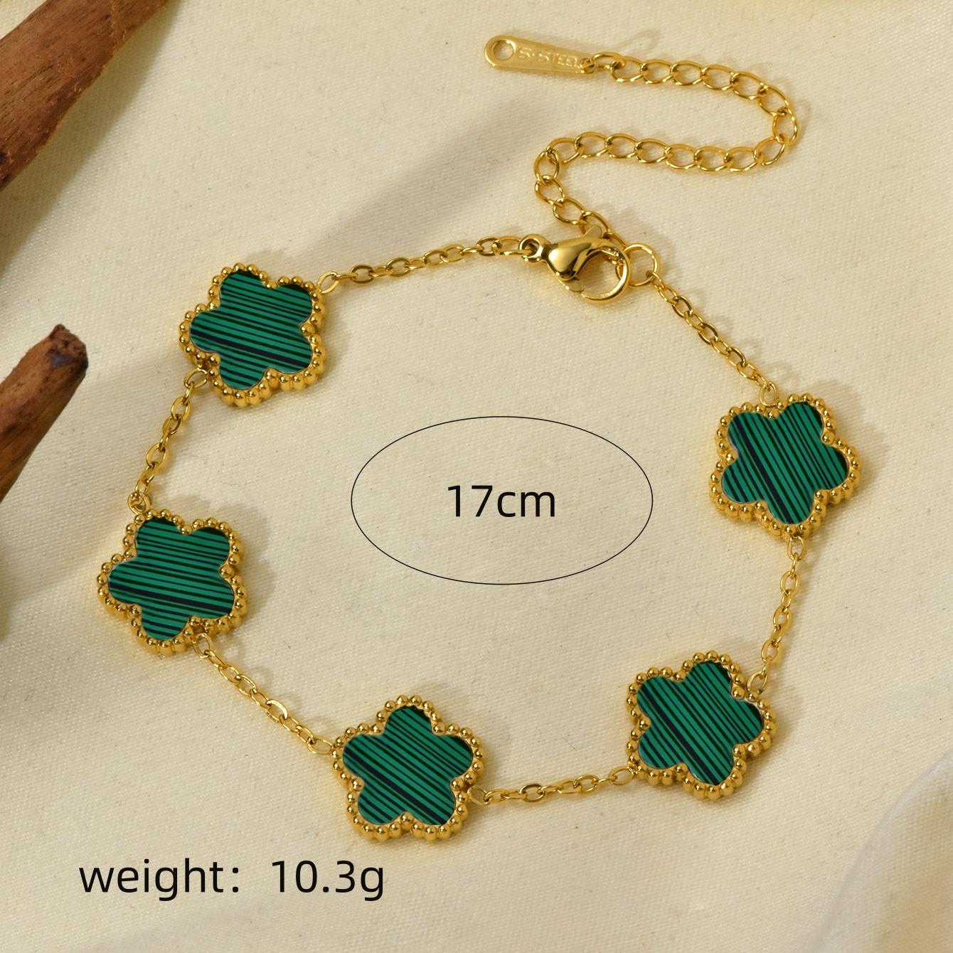 

Браслет из нержавеющей стали Lucky Straw с цветком из пяти лепестков, женский, легкая роскошь, премиальное ощущение, 18 карат, не тускнеющий, водонепроницаемый зелёный