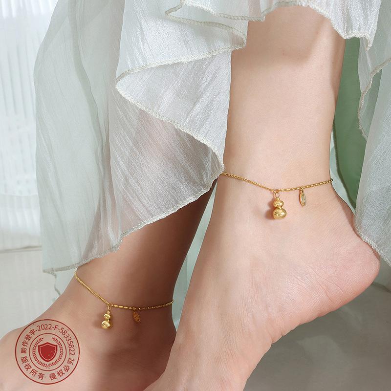 Niche Casual Style Small Gourd Pendant Lucky Oval Piece Design Necklace Bracelet Anklet Jewelry Set