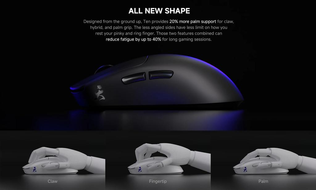 Ten Air Black Wireless Gaming Polling Maximum Authorized Japanese Distributor Mouse, Ultra-lightweight, 8,000Hz Rate, 30,000 DPI, HyperClick,