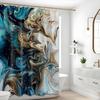 Teal and Gray Marble Shower Curtain Abstract Turquoise Gold Shower Curta for Bathroom Decor, Waterproof Cloth Fabric with Hooks 70 X 72 Inch