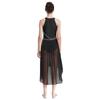 Womens Sleeveless Ruched Dress Asymmetrical Hem Design Sparkly Rhinestones Lyrical Dance Performance Wear
