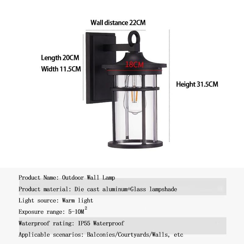 IP55 Outdoor Waterproof Wall Lamp Clear Glass Shade Wall Lamps Waterproof Rust Proof Courtyard Lamps Corridor Garden Lights