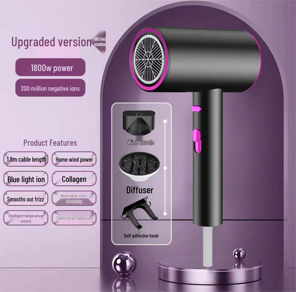 High-Speed Ionic Hair Dryer: Silent, Strong Wind, Quick-Dry, Constant Temperature, High Power for Household and Dormitory Use.