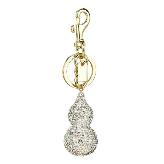 

Keychain Pendant Rhinestones Inlaid Gourd Design Key Chain with Anti-Oxidation Lobster Clasp Good Luck білий