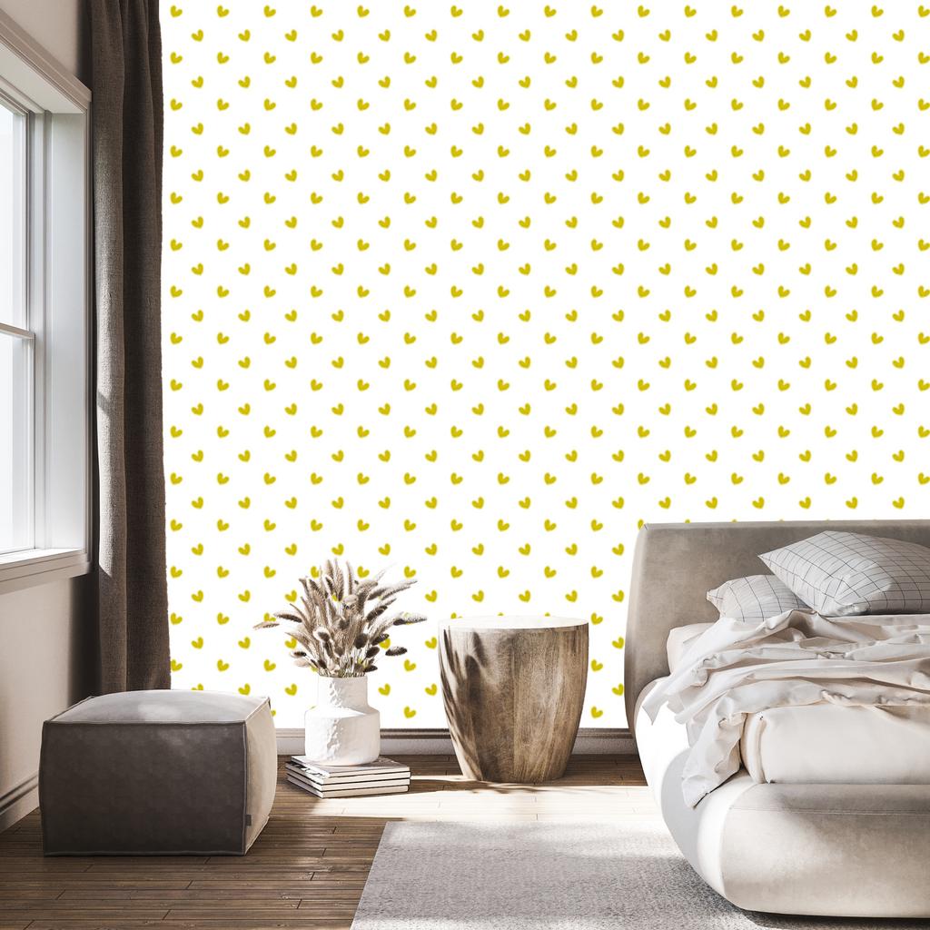 Heart Wallpaper White, Cream and Yellow 50x1000
