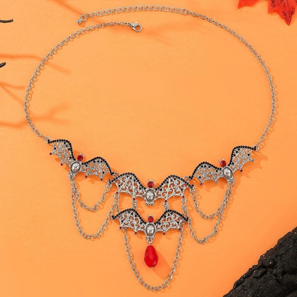 Punk Trendy Alloy Bat Necklace With Hollow Geometric Pendant Halloween Accessory