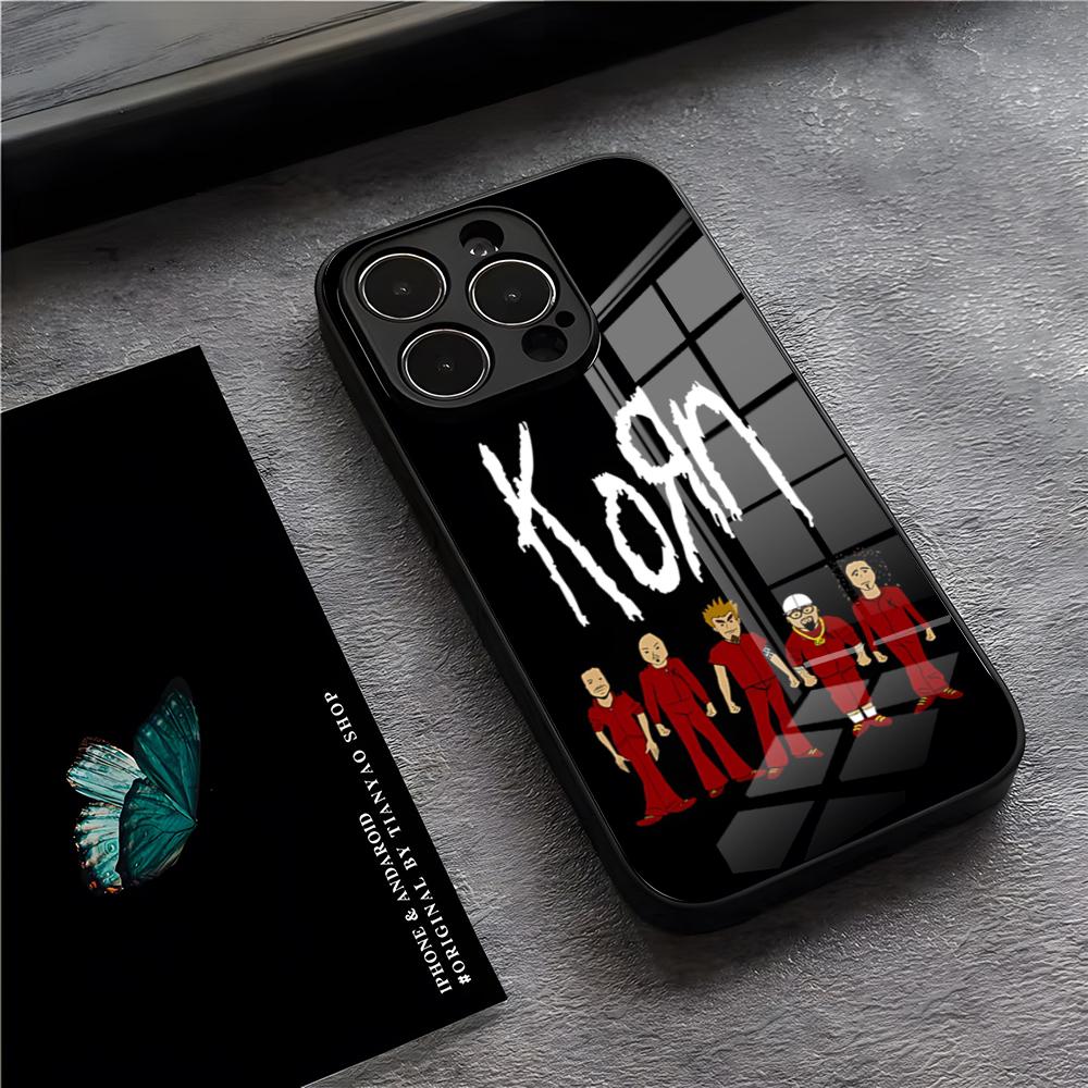Coque de téléphone pour iPhone 17 Pro Max 15 Pro 16 14 Plus 12 13 Mini 11 Pro avec Housse en Verre Résistante aux Chocs - Groupe de Rock K-Korn