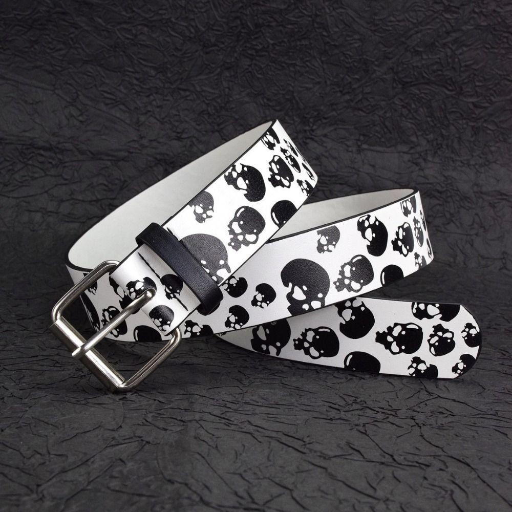 Pu Leather Skull Print Belt Punk-Style Halloween Skeleton Waistband  Jeans Decoration