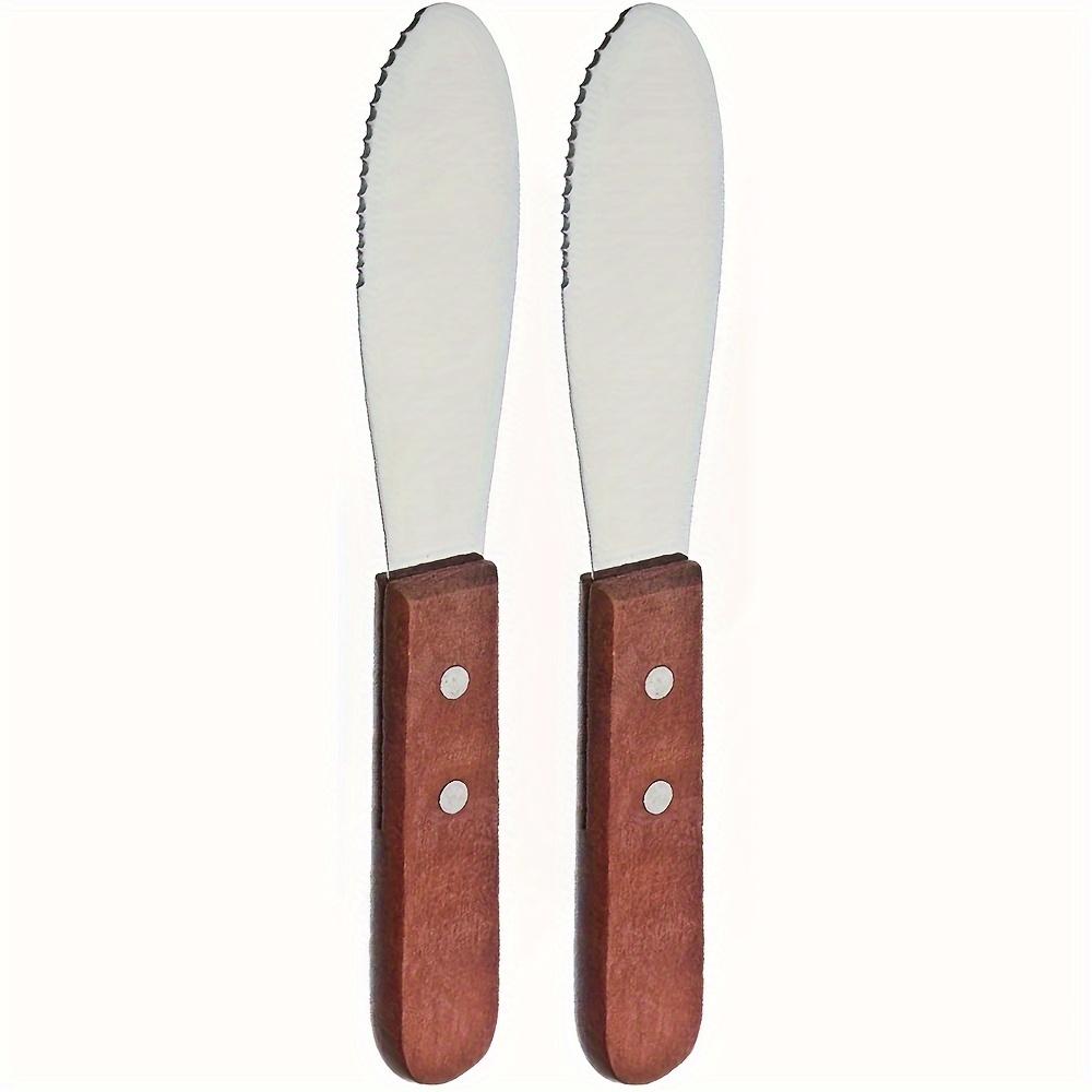 Stainless Steel Butter Spreader with Wooden Handle Serrated Cheese Jam Knife, Kitchen Gadget