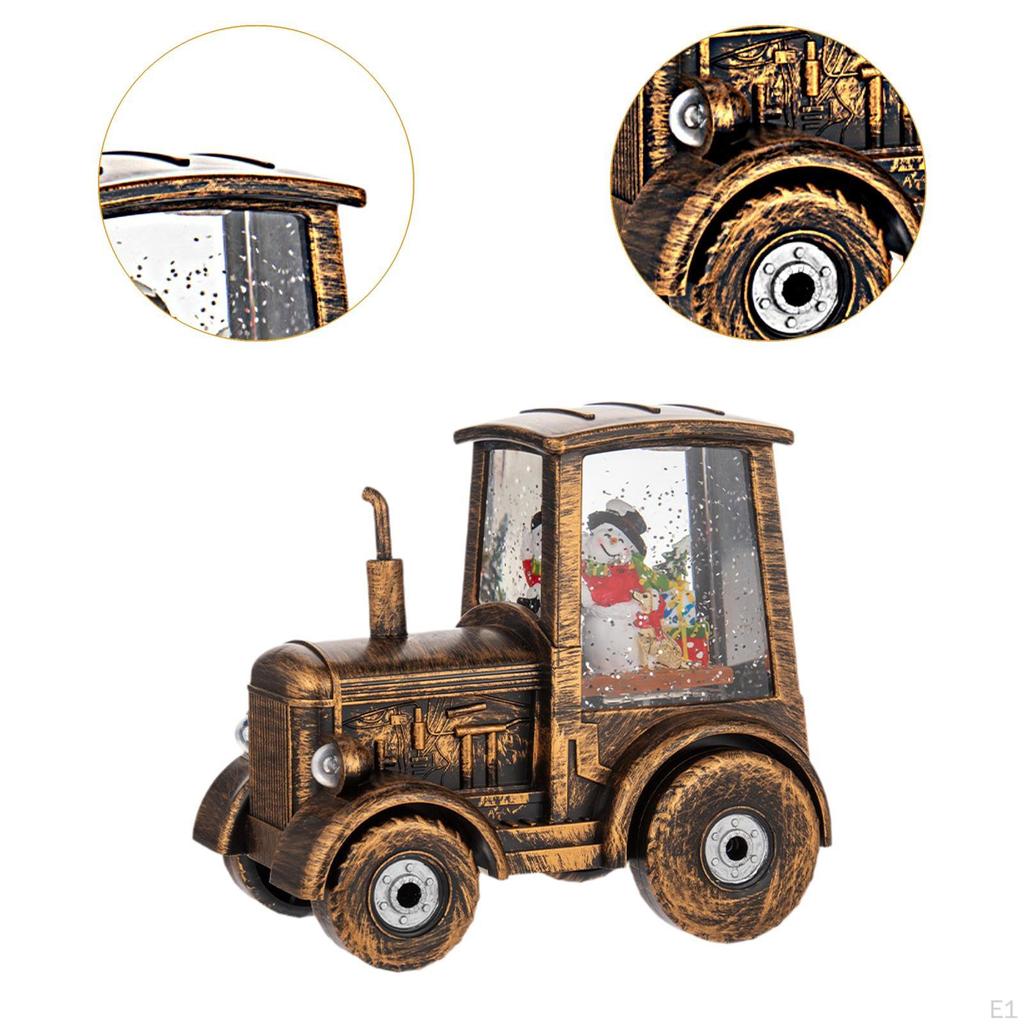 Christmas Lighted Tractor Warm Swirling Glitter with USB Cable Snowman Vintage Style Table