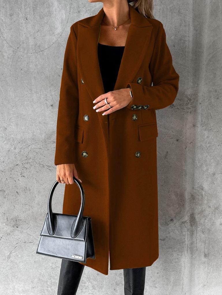 Women's Double-Breasted Long Trench Coat, Classic Fall Winter Overcoat, Elegant Formal Outerwear, Casual Loose Fit, with Belt, 7 Colors