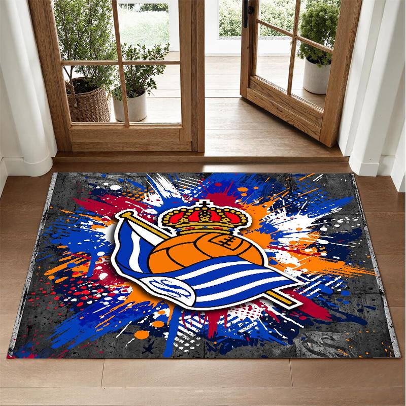 Real Sociedad FC Design Crystal Velvet Rug Soft Decorative Mat for Bedroom Entrance