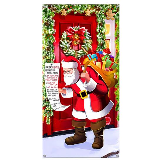 Yousheng Christmas Background Banner Fine Workmanship Santa Claus Print Door Curtains for Home Festive Decoration