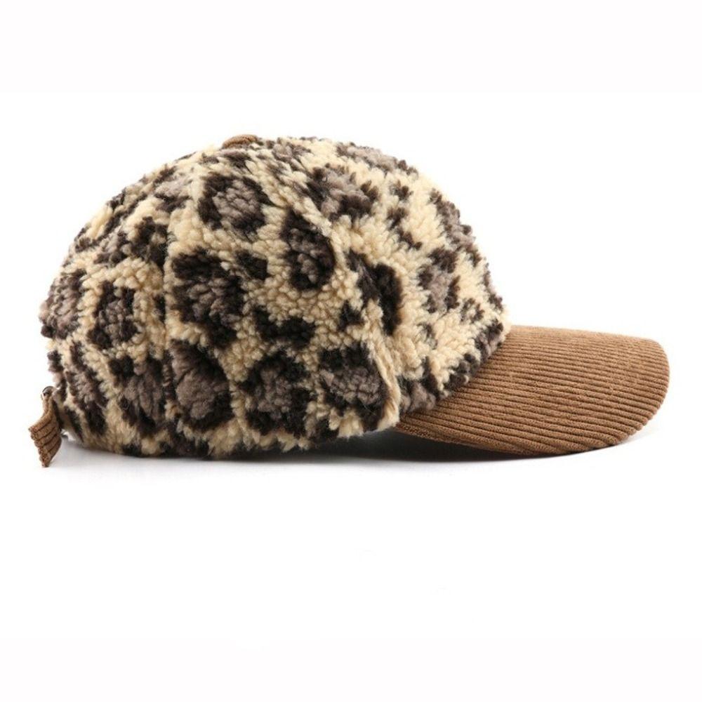 Adjustable Plush Baseball Cap Vintage Winter Baseball Cap Leopard Print Baseball Cap  Autumn Winter