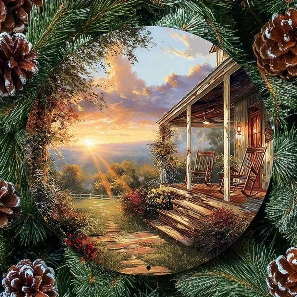 

Vintage Round Tin Sign Farmhouse Wall Art Outdoor Garden Porch Decor S белый