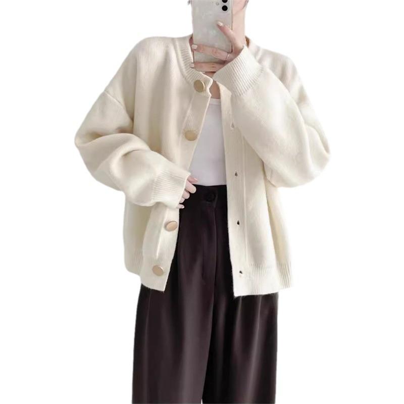 Toamnă și iarnă New High Sense Pulover tricotat de culoare la un singur sân Cardigan Lazy Loose Top cu gât rotund