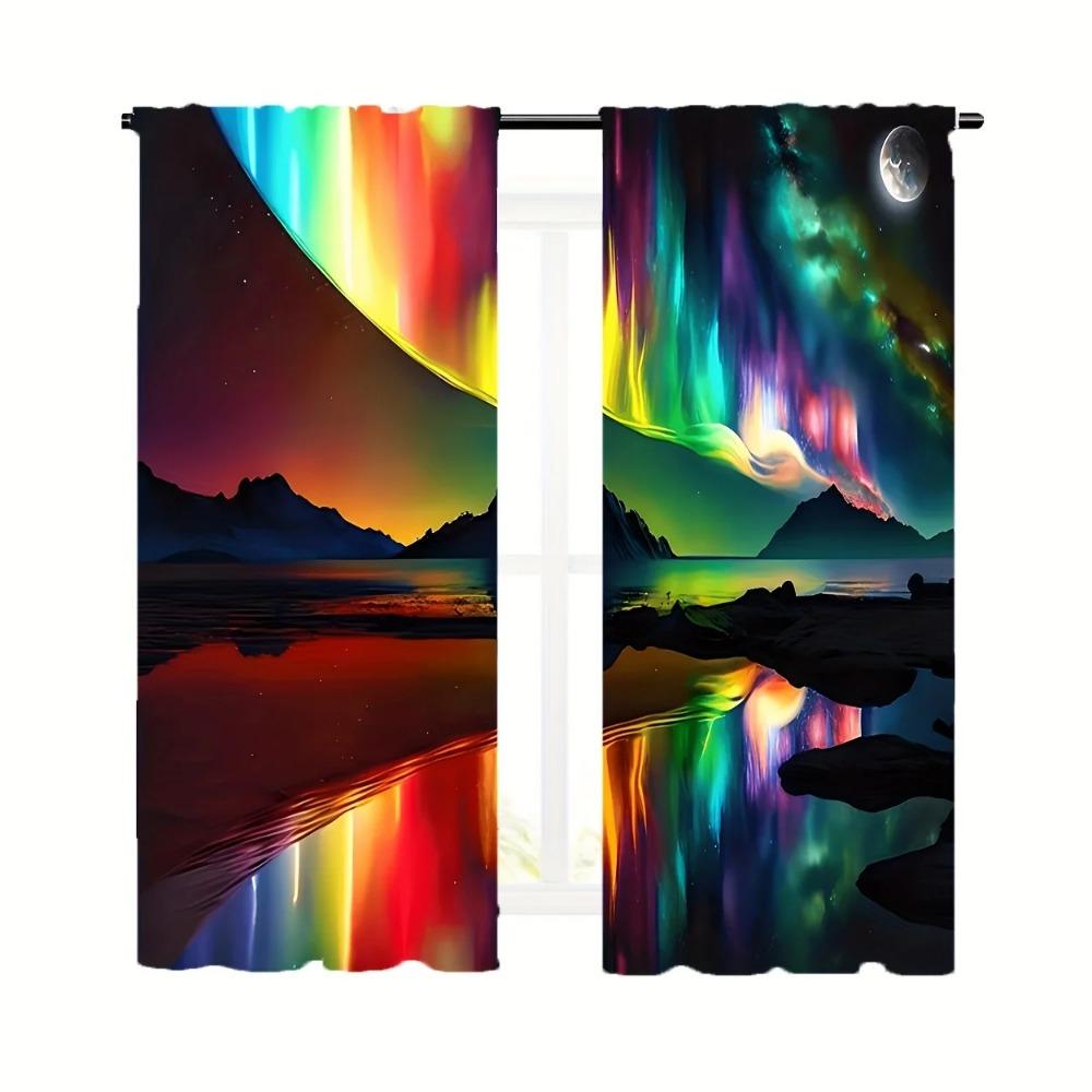 Galaxy Auroral Starry Pattern Design Curtains Rod Pocket Design Curtains Window Treatments For Bed Room Living Room Home Decorationation