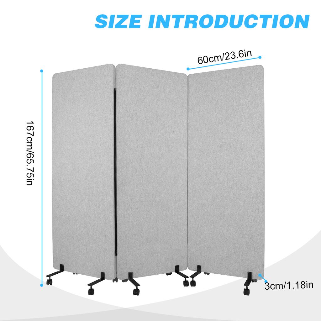 3 Panel Freestanding Partition Room Dividers Soundproof Privacy Panels Folding Portable Partition Screens for Dorm Studio Office