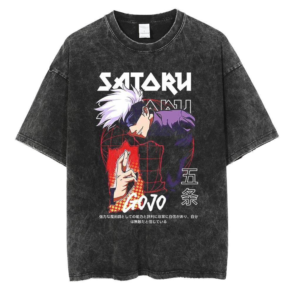 Anime Jujutsu Kaisen Itadori Yuji Ryomen Sukuna Graphic Washed T Shirt Men Vintage Cotton T-shirts Harajuku Male Casual TShirt