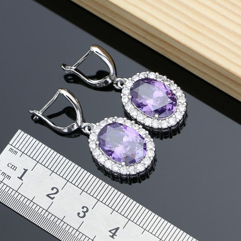 Purple Gem Amethyst 925 Silver Jewelry Sets Earrings Rings Accessories Women Wdding Monkey Necklace Set