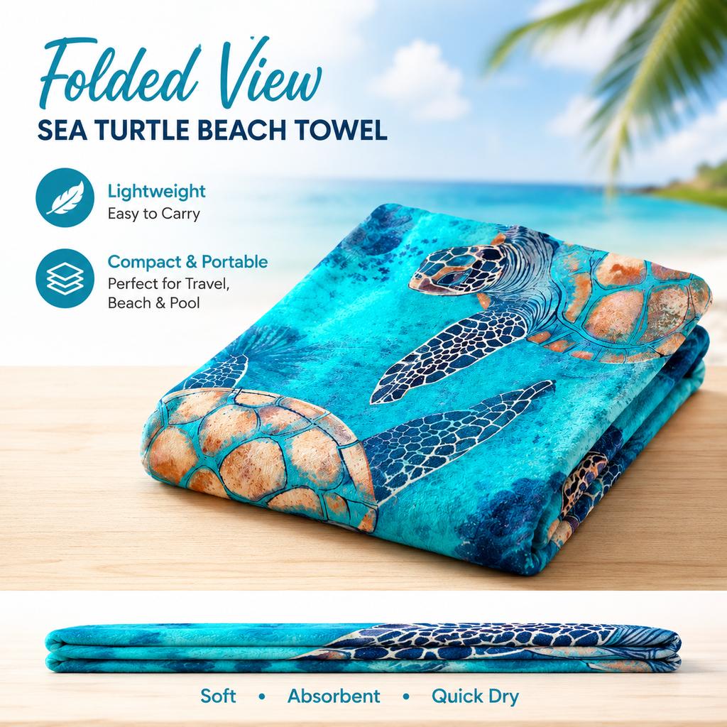 Ocean Sea Turtle Towel Flat Print Teal Blue Bath Towel Quick Dry Microfiber Beach Towel for Swim Pool Summer Vacation Gift
