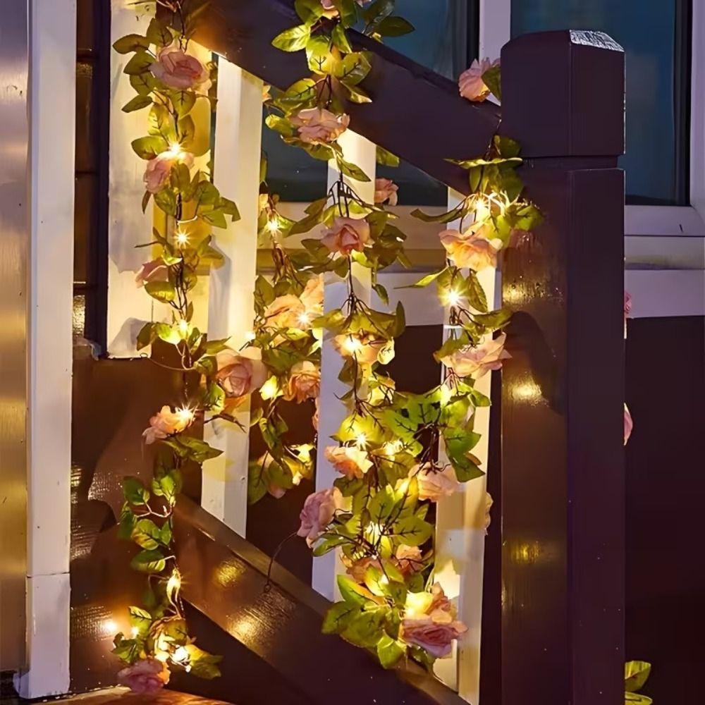 Floral Garland LED Rose Lights Artificial Rose Waterproof Decorative Light Yard Decoration