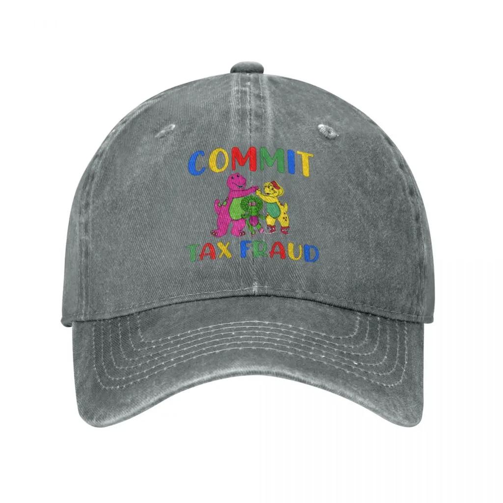 Retro Commit Tax Fraud Barney And Friends Baseball Cap Style Distressed Cotton Cap Outdoor All Seasons Travel Hats Cap
