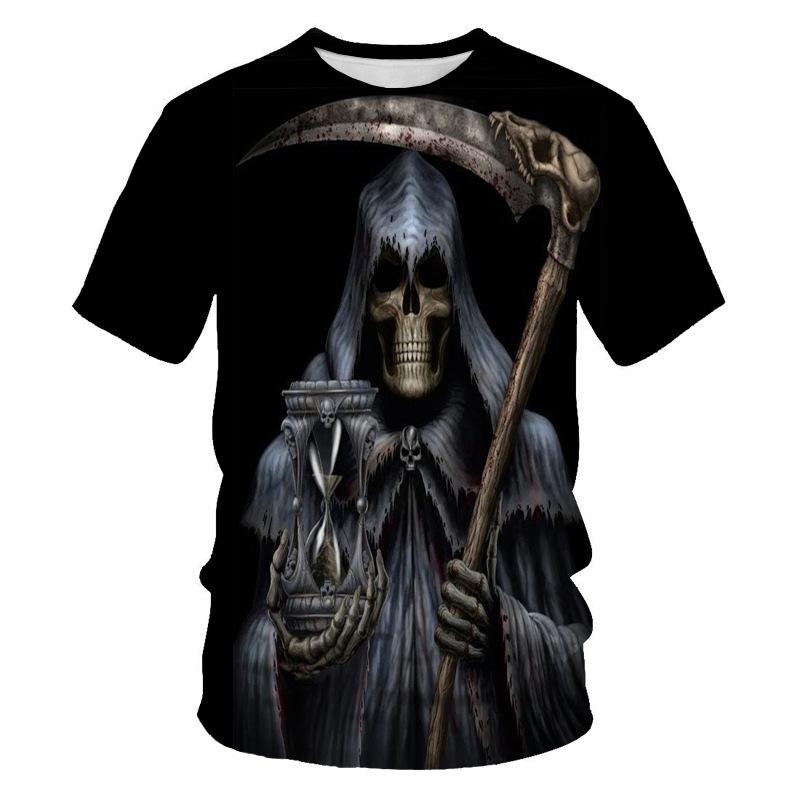 Summer Round Neck 3D Skeleton Print Top Fashionable Casual Short Sleeved Men's T-shirts
