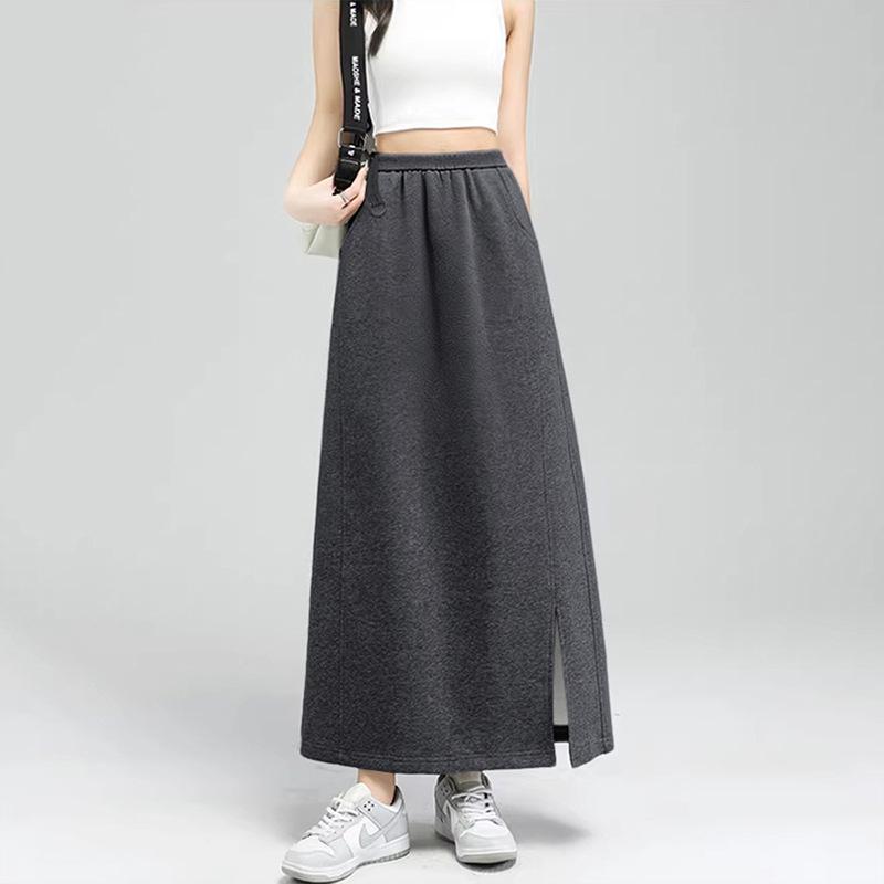 Pockets Maternity Draped A-line Slit Midi Skirt, Spring/Summer 2026 High Waist Slimming Fishtail Design XL
