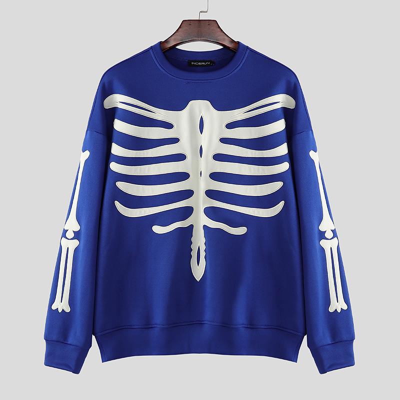 

INCERUN Большие мужские повседневные толстовки с круглым вырезом и длинным рукавом с принтом 2XL синий