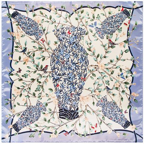 Fashion Vase & Olive Branch Scarf Women 2024 New Scarfs For Ladies Luxury Brand Hijab Silk Satin Shawl Scarfs Print Head Scarves