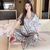 Pajamas women's new ice silk high-end luxury satin short-sleeved trousers thin cool and comfortable loungewear set