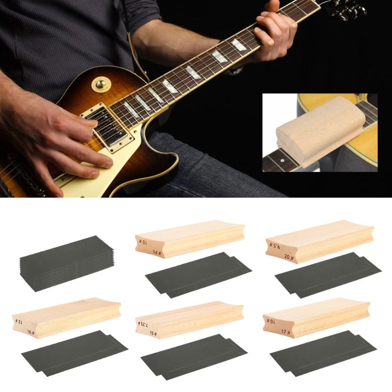 Wood Polished Sanding Block for Guitar Fret Leveling Fingerboard Luthier Tools with Sandpaper Guitar Repair Tools Kits