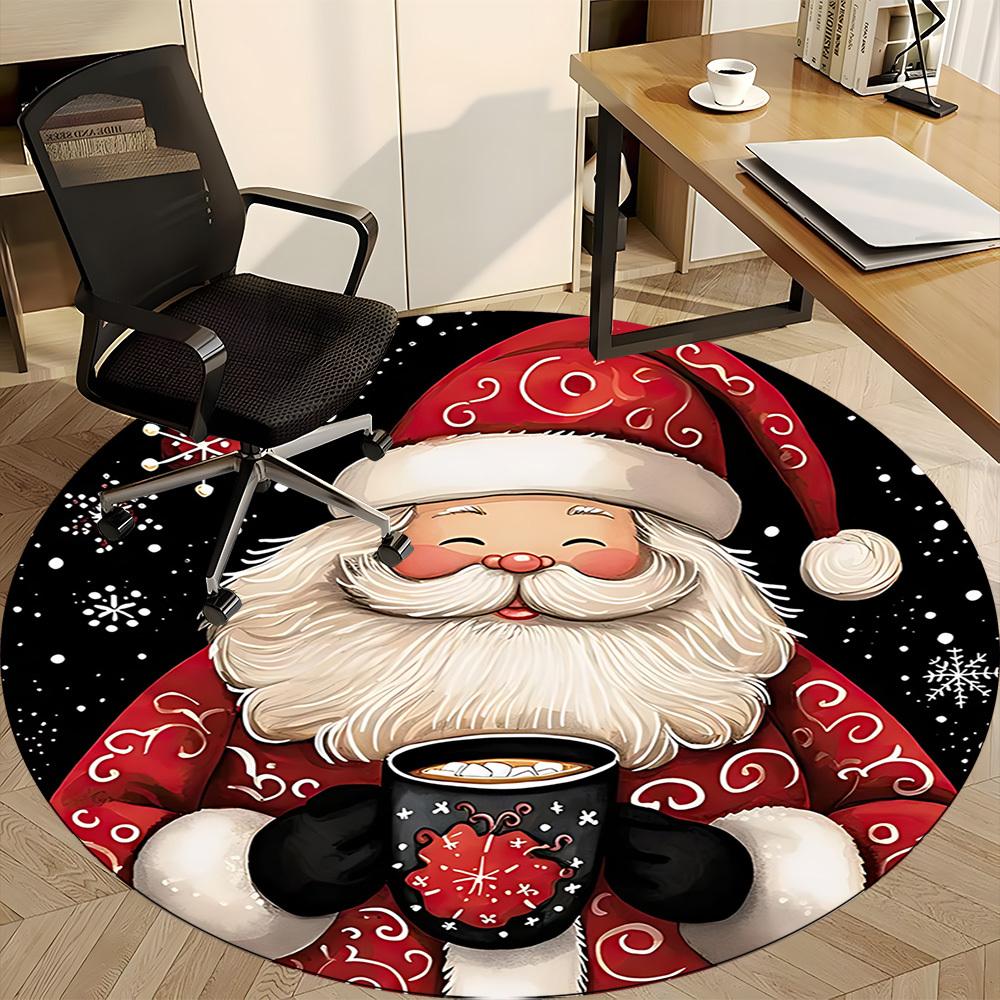 1PC Christmas Santa Office Round Area Rug, Mat Suitable For Office, Under Office Chairs Bedroom Living Room Home Decor, Room Deco