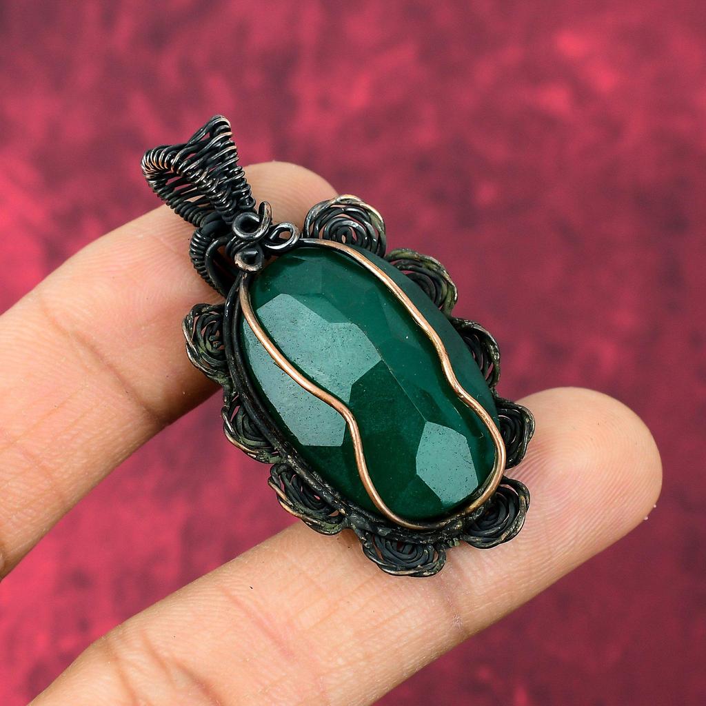 Faceted Zambian Emerald Pendant Copper Wire Wrapped Gemstone Pendant Handmade Copper Jewelry Flower Pendant Gifts For Him Wire Wrap Jewelry