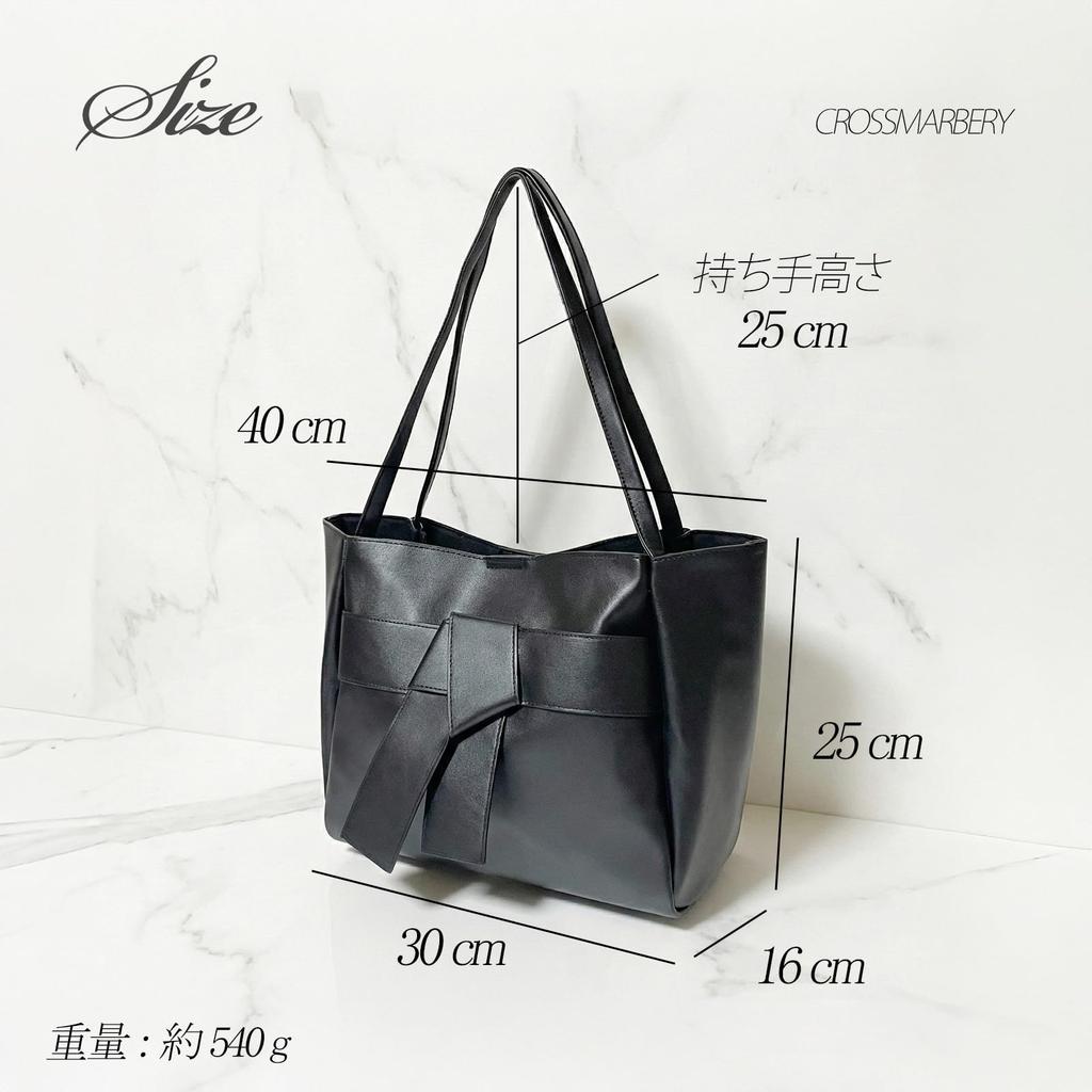 Crossmarberry Tote Bag, Ribbon, A4 Size, Large Capacity, Women's, Freestanding, Solid Color, Horizontal Orientation, 2-Way, with Bottom Studs, Wide