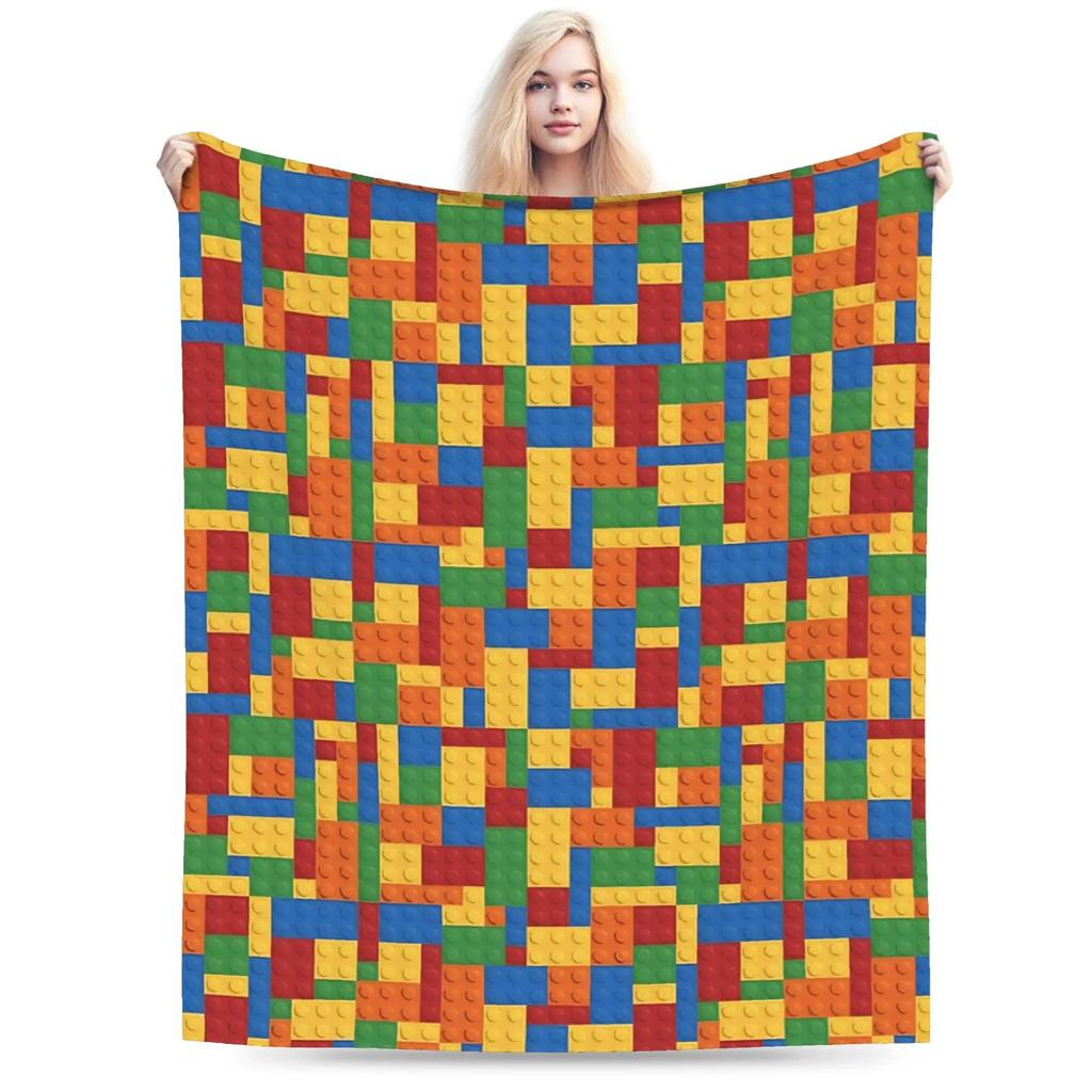 Warm Soft Flannel Blanket for Kids  Travel Throw for Bed Couch Sofa  Childrens Diagonal Design Blanket  Bricks Blocks Pattern Be