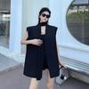 Women Summer High Sense Minimalist Sleeveless Blazer Fashionable Collarless Vest Blazer Jacket Casual Trendy Outerwear Top