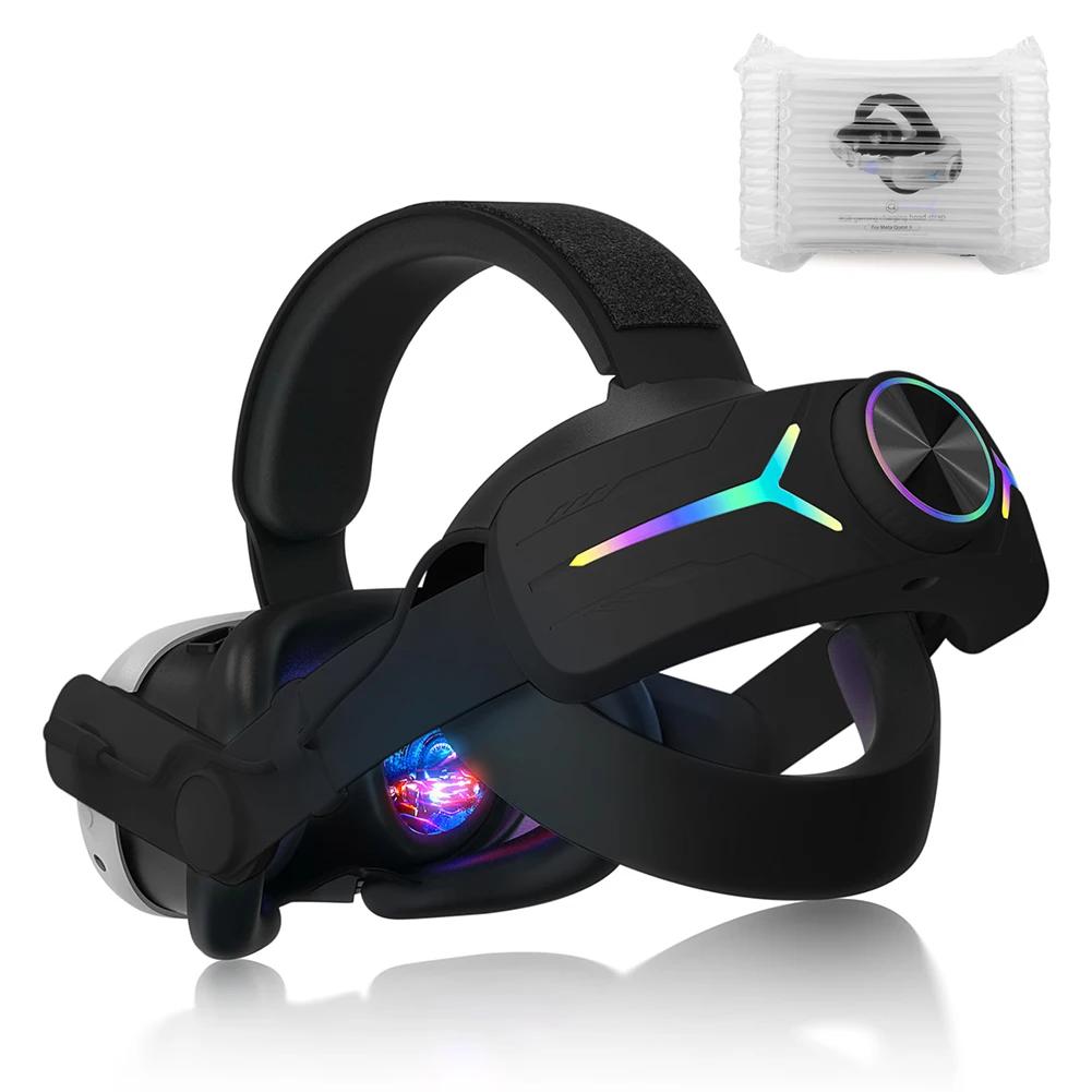 For Meta Quest 3 RGB Head Strap Adjustable Elite VR Head Strap with Pressure Reduction&Rechargeable 8000mAh Battery Accessories