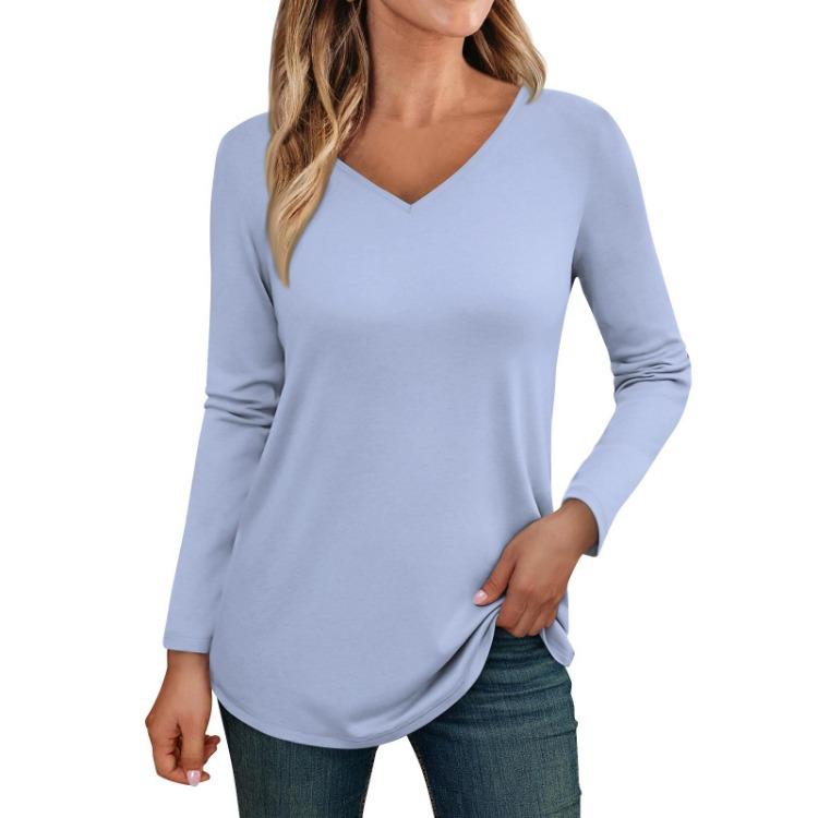 Trendy Fall Outfits Womens Long Sleeve V Neck T Shirts Fitted Casual Tunic Blouses Basic Tee Tops