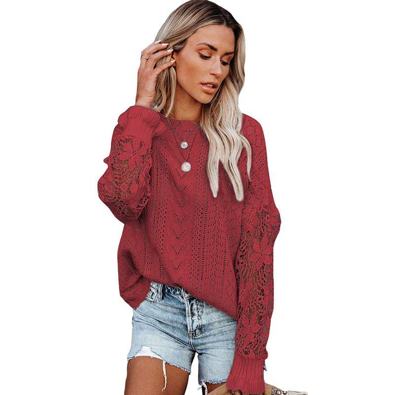 

Fall and Winter Loose plus Size Crew Neck Cut Out Knitting Sweater Red XL is larger size 1 (70.00 kg-75.00 kg