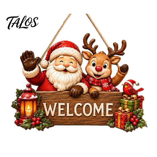 Holiday Hanging Signs Wooden Christmas Door Wreath for Front Door, Vintage Merry Welcome Sign, Rustic Farmhouse Decor 2D Flat Hanger Indoor