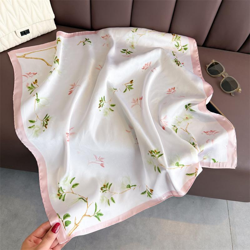 Chinese Bustling Romantic Printed Silk Scarf Square Scarf High-end Shawl Sunscreen Neck Small Square Scarf Headscarf Women's Scarf