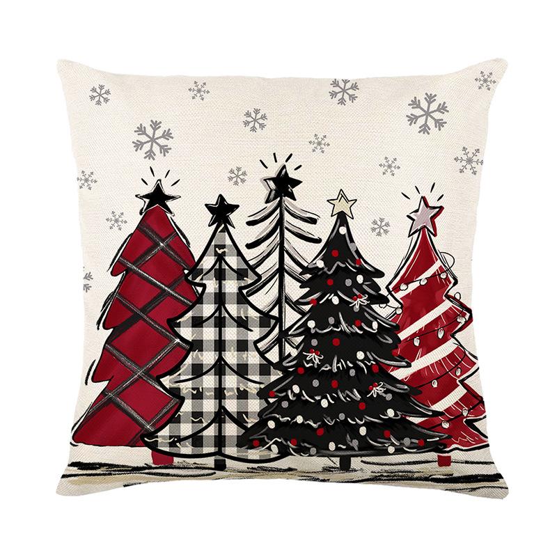 Christmas Pillow Cover Linen Christmas Tree Print Home Cushion Cover Living Room Sofa Pillow Cover