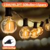 G40 LED Globe String Lights Outdoor, 15M 50 Pcs IP65 Plastic Bulbs, Balcony Garland Fairy Lamps for Wedding Christmas Party Deco