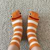 Spring Lightweight Cute Abstract Funny Eel Stripe Mid-calf Socks. Versatile Yellow and White Color Scheme
