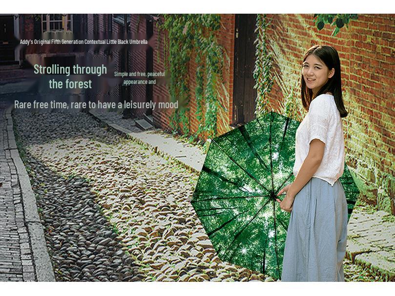 Tianqi Compact Three-Fold Sunshade Umbrella with Black Coating for Sun Protection and Rain-Resistance.