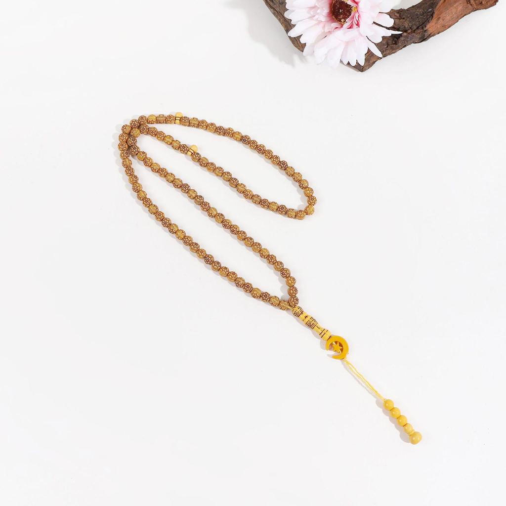 Contemporary Imitation Wood Islamic Prayer Beads: Star & Moon Design, 33-Piece Muslim Hajj Beads for Worship