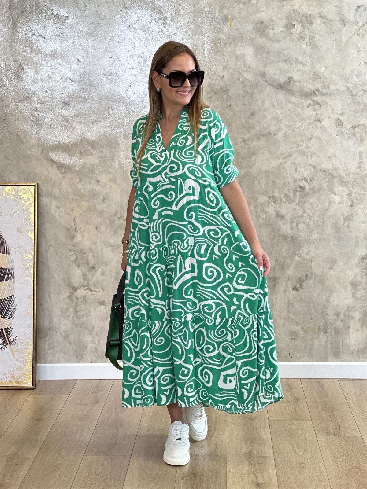 

Women's Short Sleeve V-Neck Digital Printed Maxi Length Dress